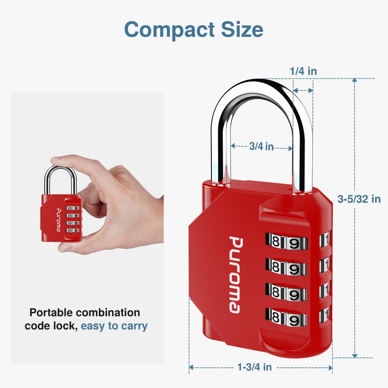 Puroma 2 Pack Combination Lock 4 Digit Outdoor Waterproof Padlock for School Gym Locker, Sports Locker, Fence, Toolbox, Gate, Case, Hasp Storage (Red) - Image 5